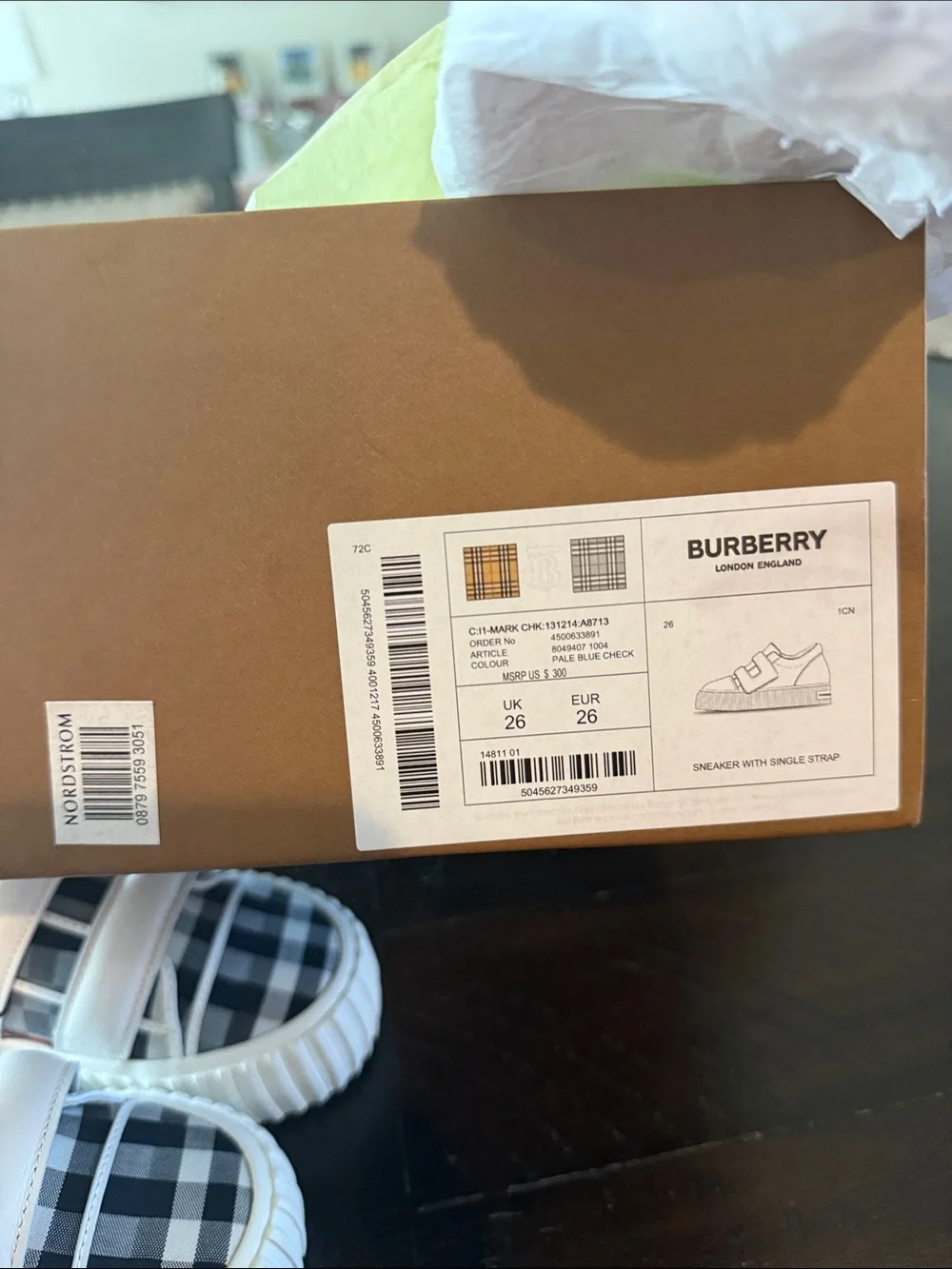 Burberry Kids Black & White Check Sneakers authentic 9 1/2 kids Burberry
